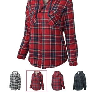 Red and Navy Plaid Hoodie